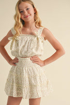Tween girls smocked tiered skirt set