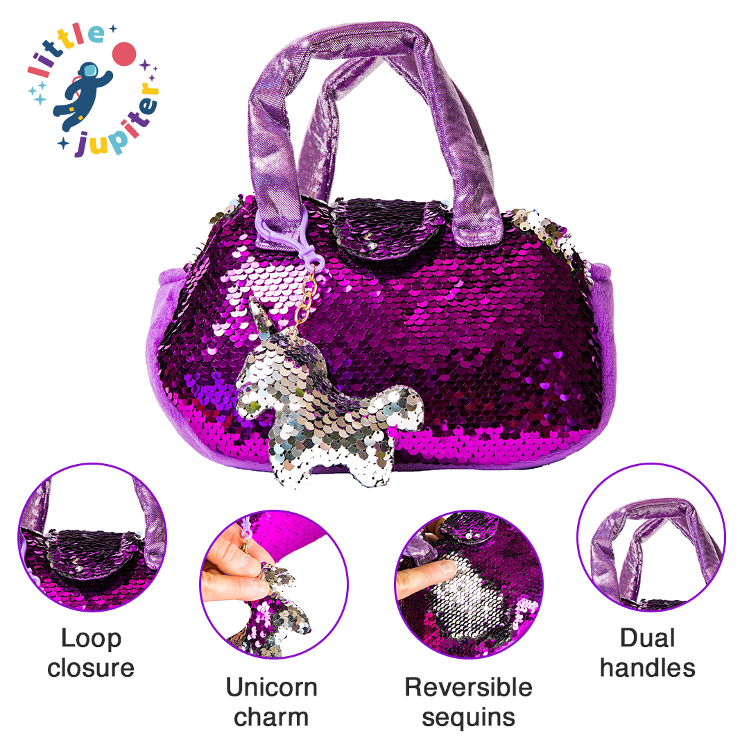 Pet Plush Set with Bag - White/Purple Unicorn