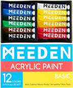 MEEDEN Heavy Body Acrylic Paint Set, 12 Vibrant Basic Colors