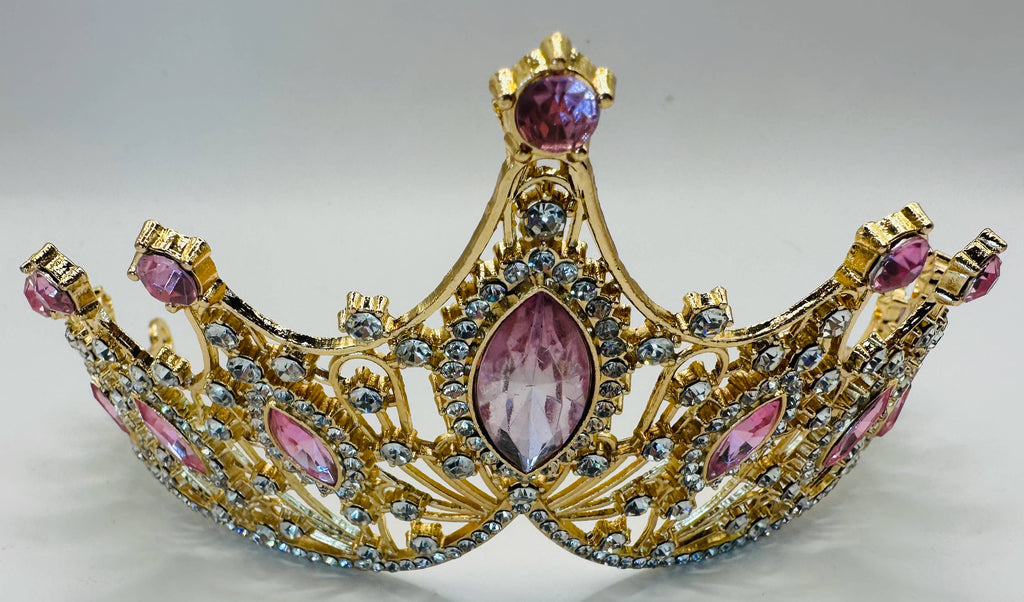 Gold Pink Crystal Tiara - style 35