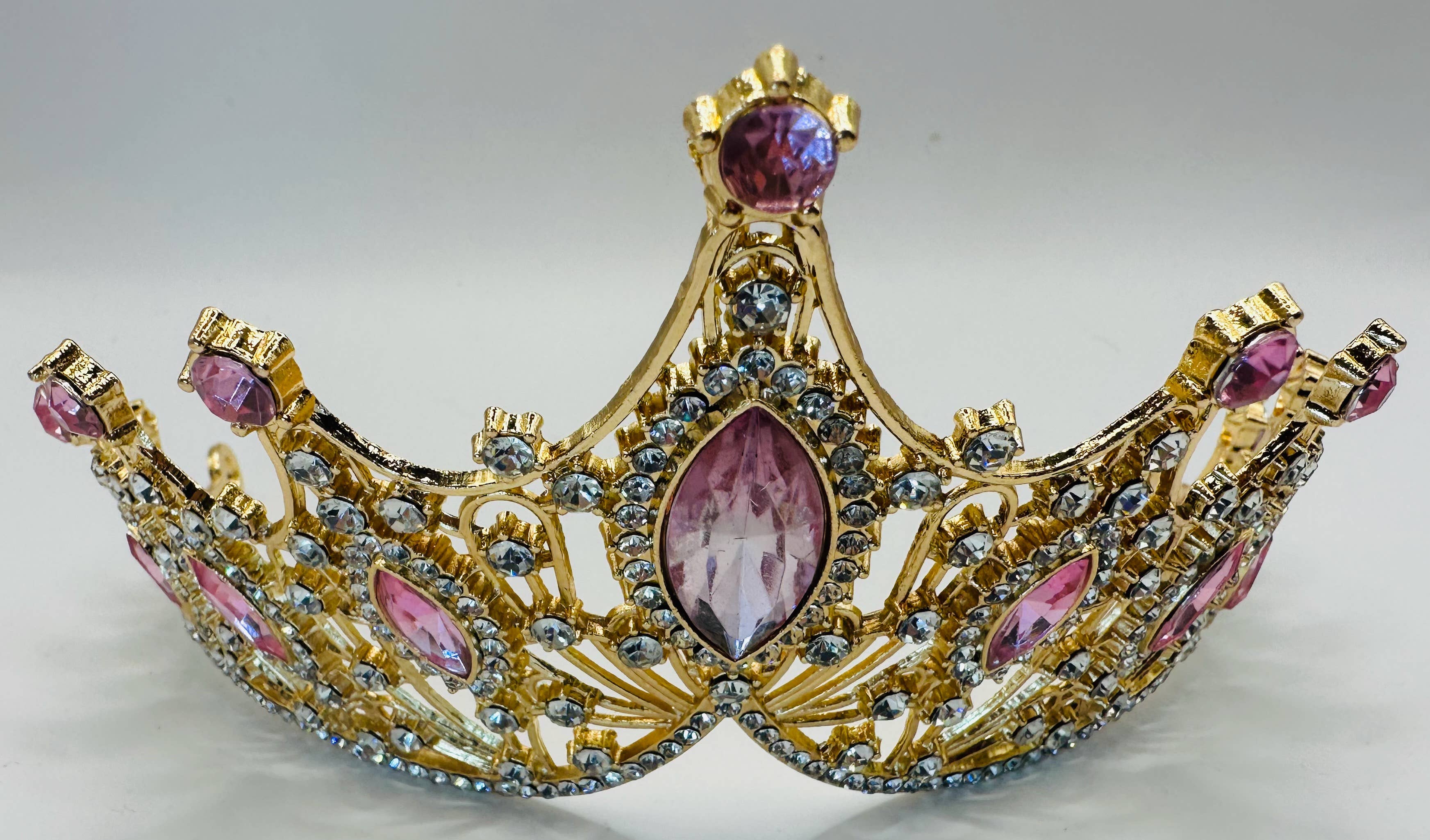 Gold Pink Crystal Tiara - style 35