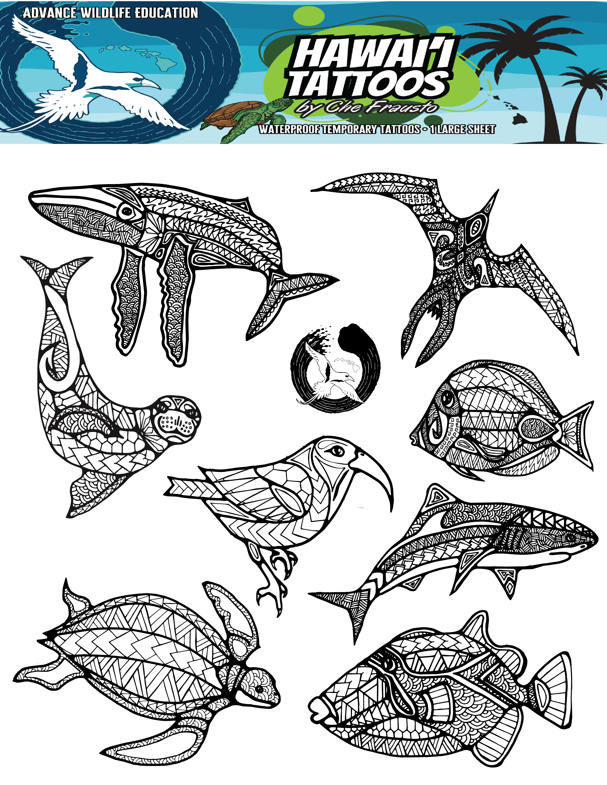Hawaiian Tattoo Large Sheet (Black)
