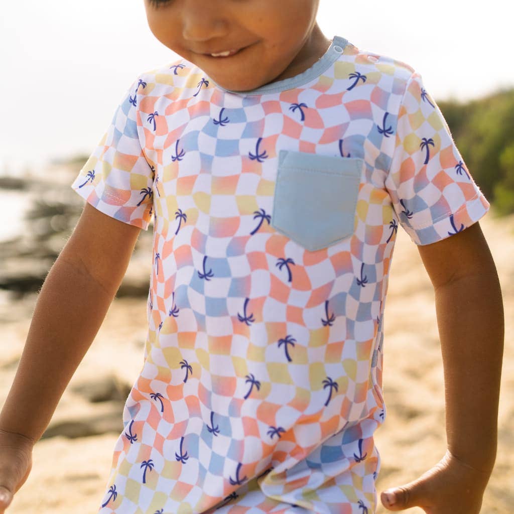 Sunset Checker Shortie Bamboo Romper