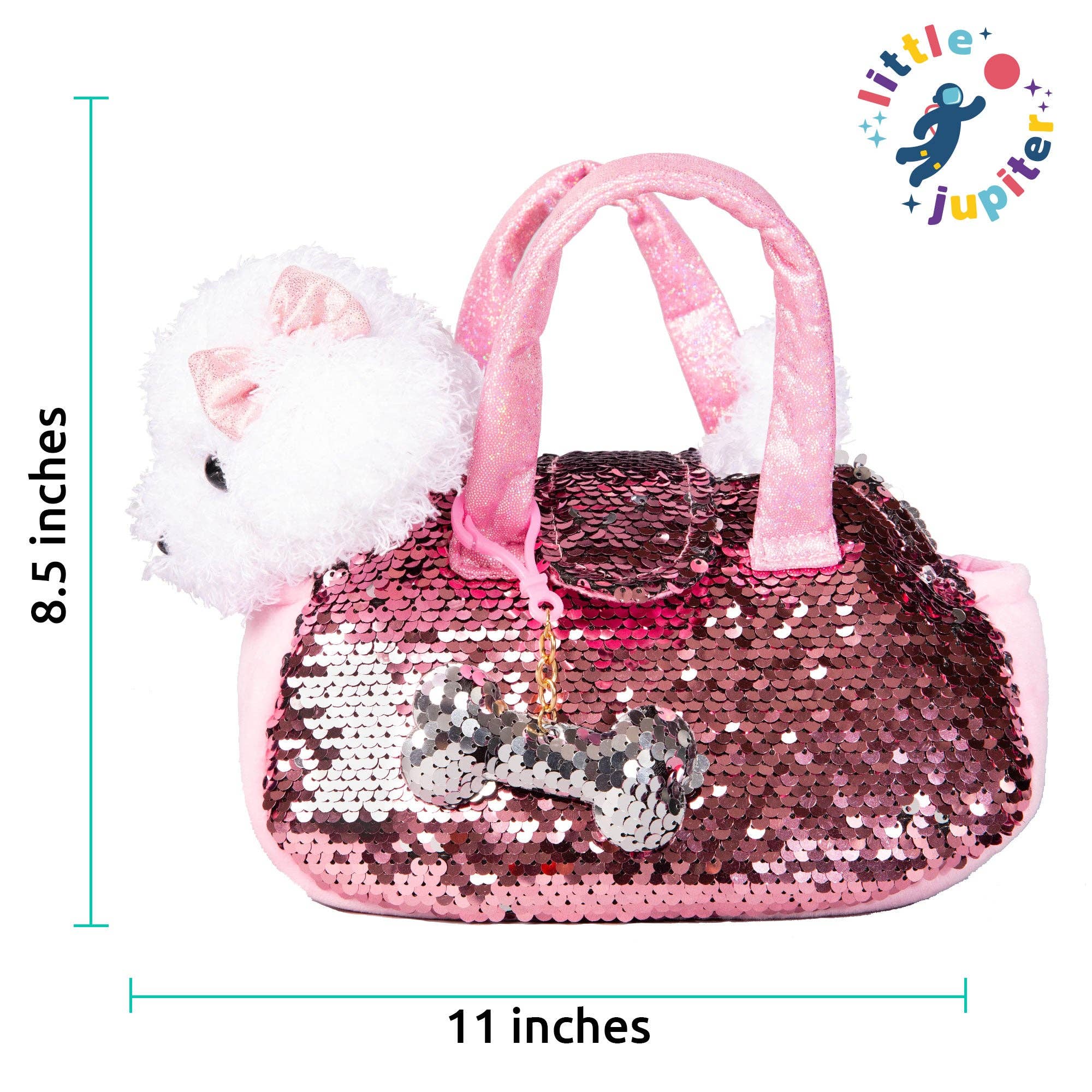 Pet Plush Set with Bag - White/Pink Doodle Dog