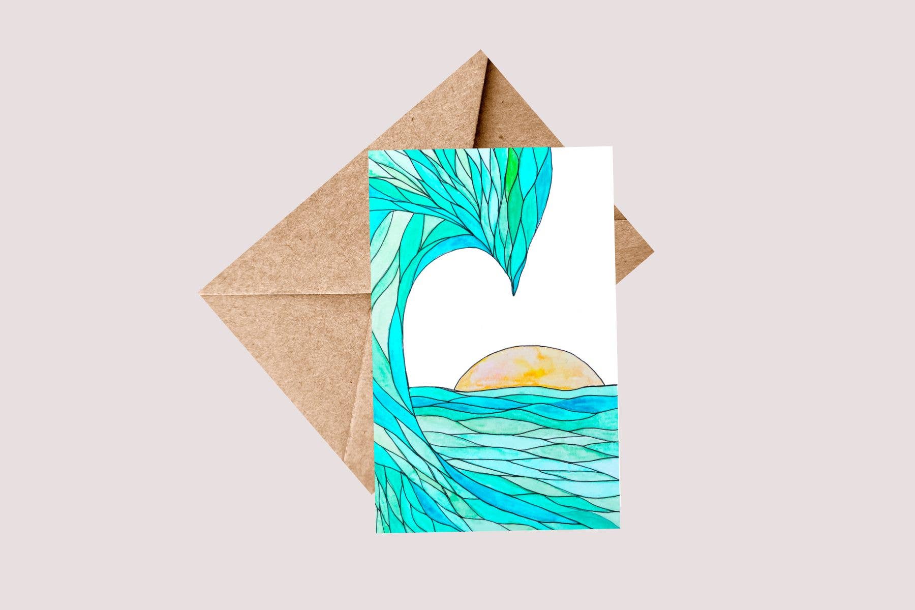 Wave and Sun Watercolor Card