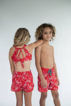 Of One Sea - Kid’s Retro Boardshorts in Red Shaka