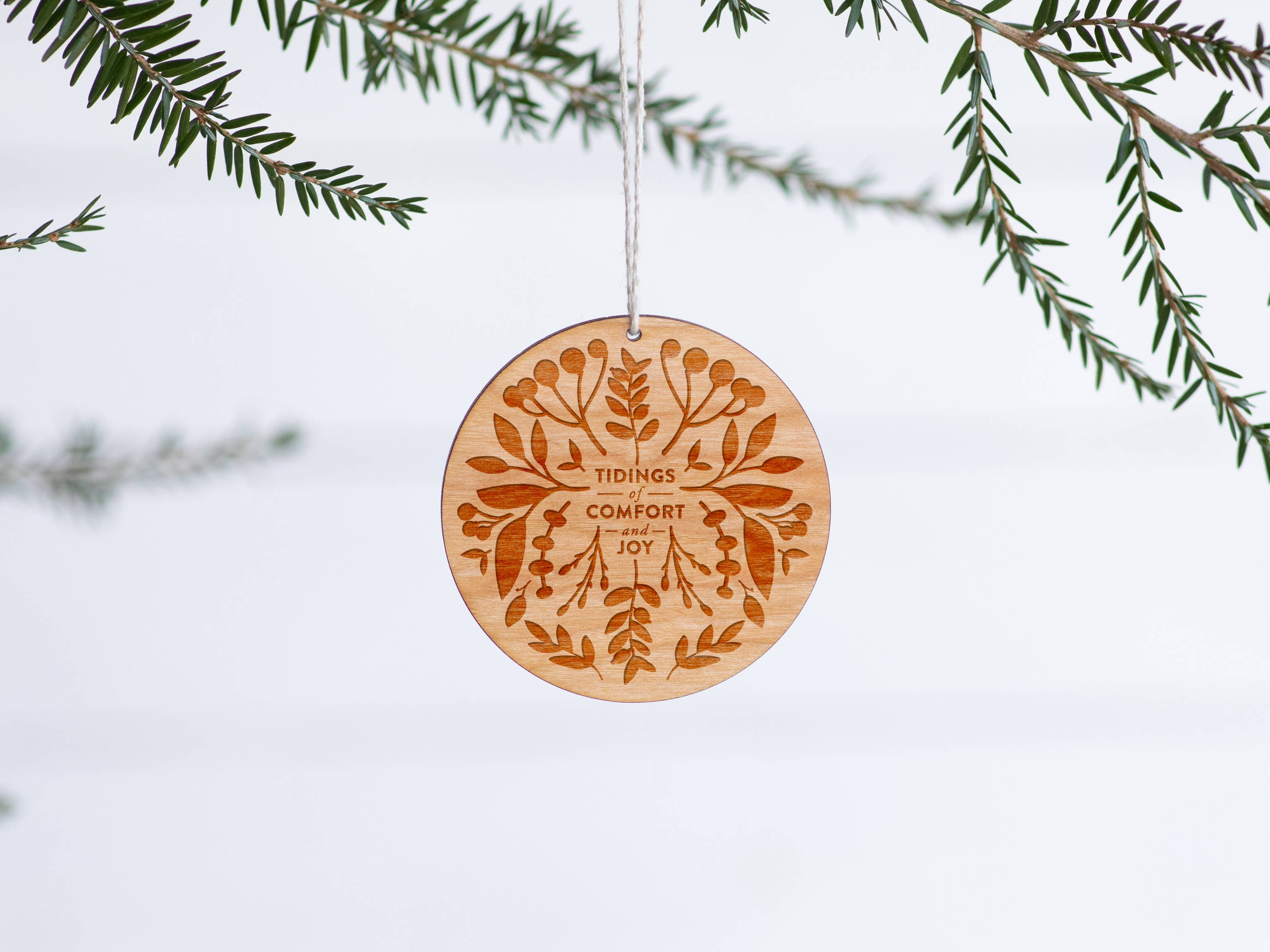 Botanical Tidings of Comfort & Joy Wood Christmas Ornament
