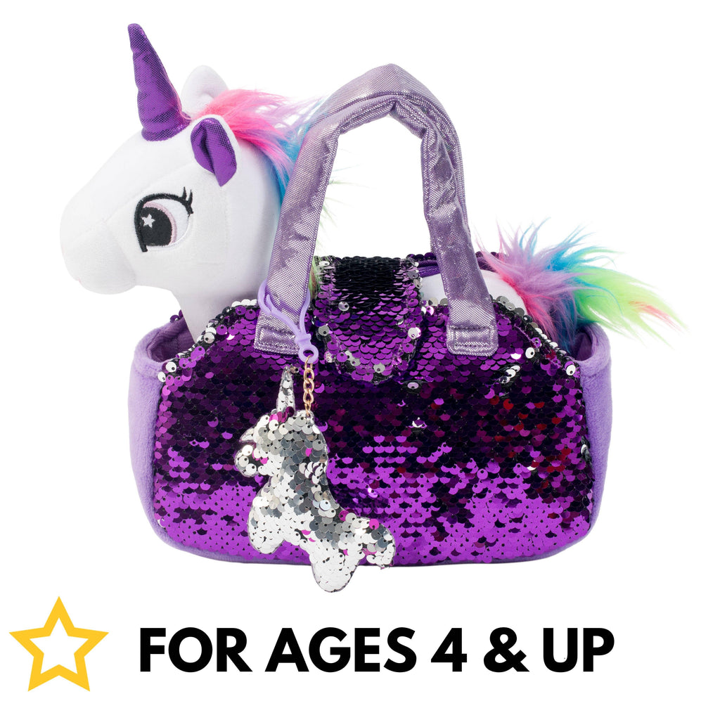 Pet Plush Set with Bag - White/Purple Unicorn