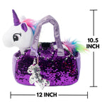 Pet Plush Set with Bag - White/Purple Unicorn