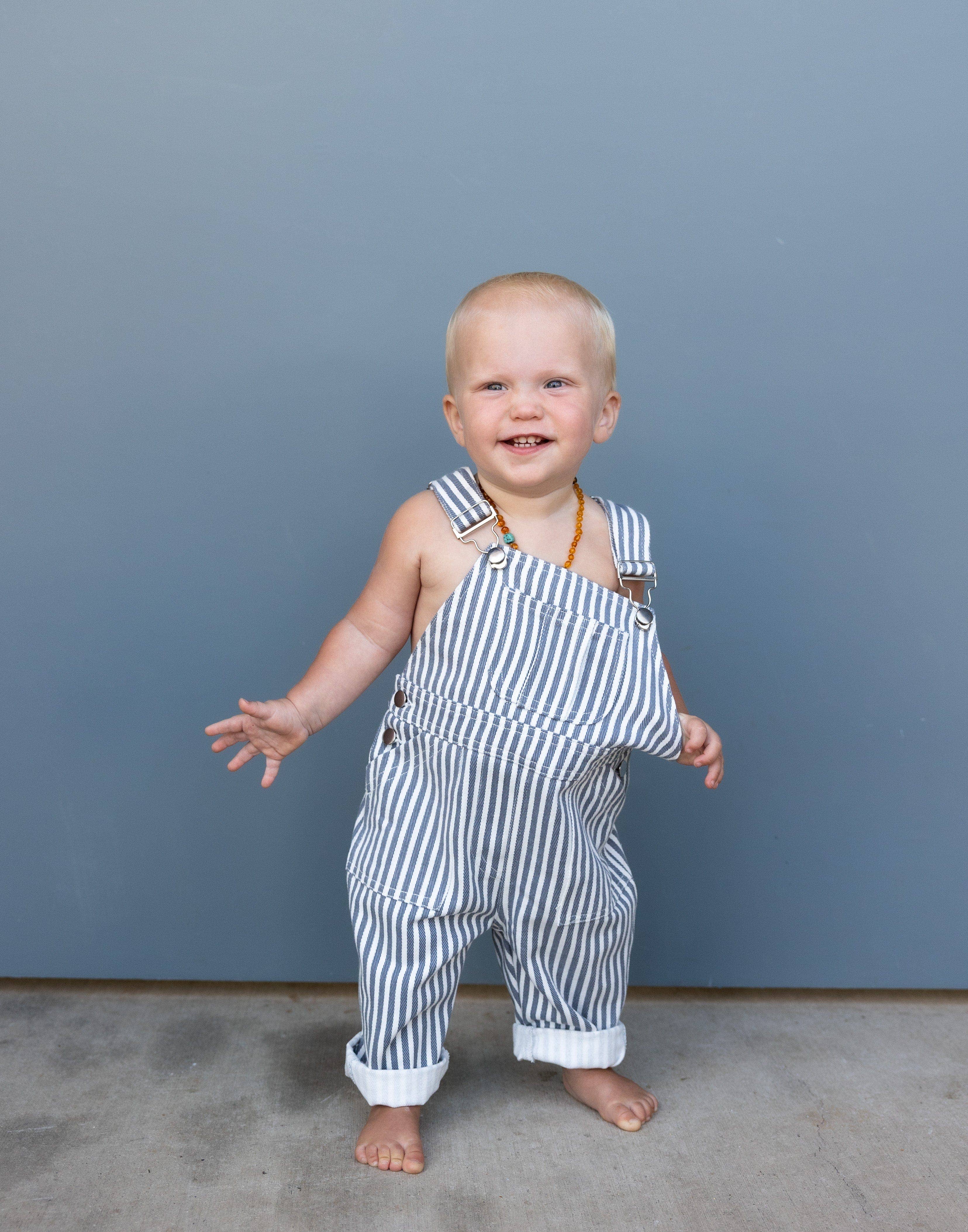 Of One Sea - Kid's Denim Overalls in Pinstripe
