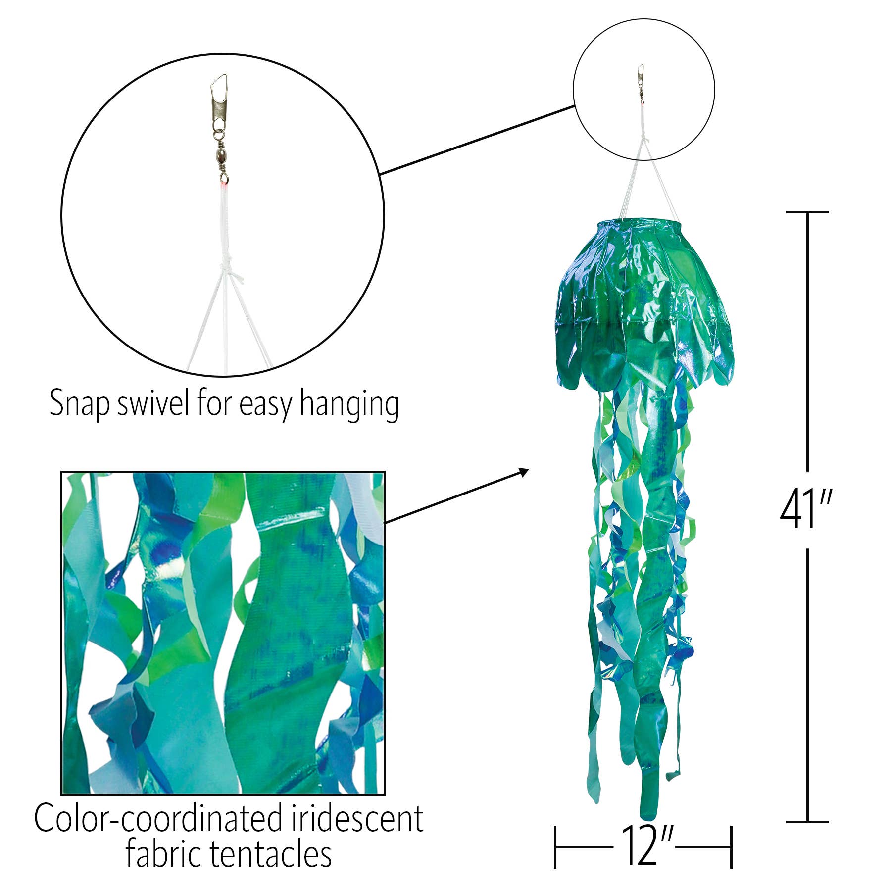 40-inch Teal Iridescent Jellyfish 3D Windsock