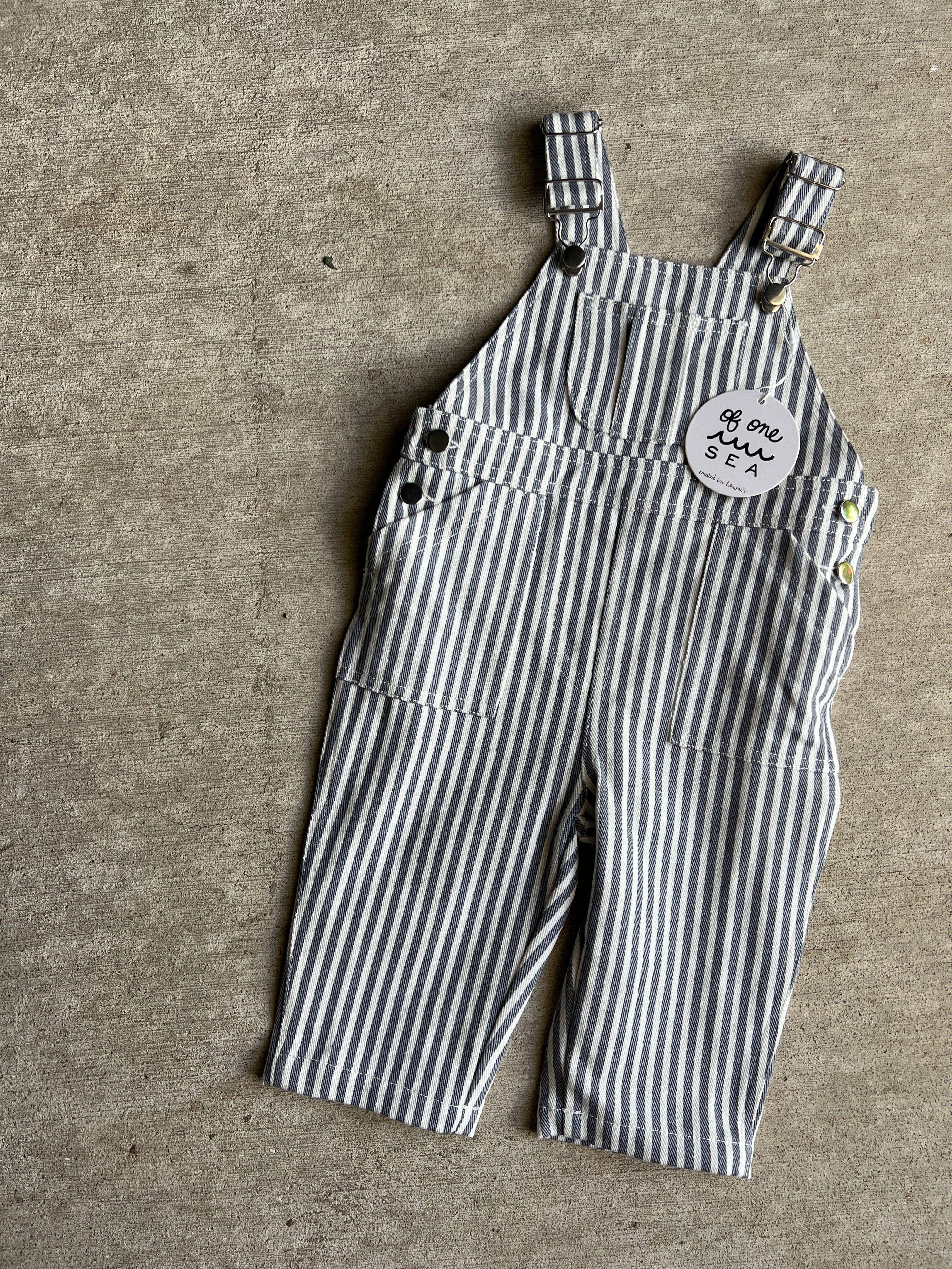 Of One Sea - Kid's Denim Overalls in Pinstripe