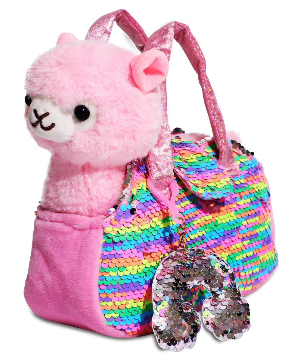 Pet Plush Set with Bag - Pink Llama Bag