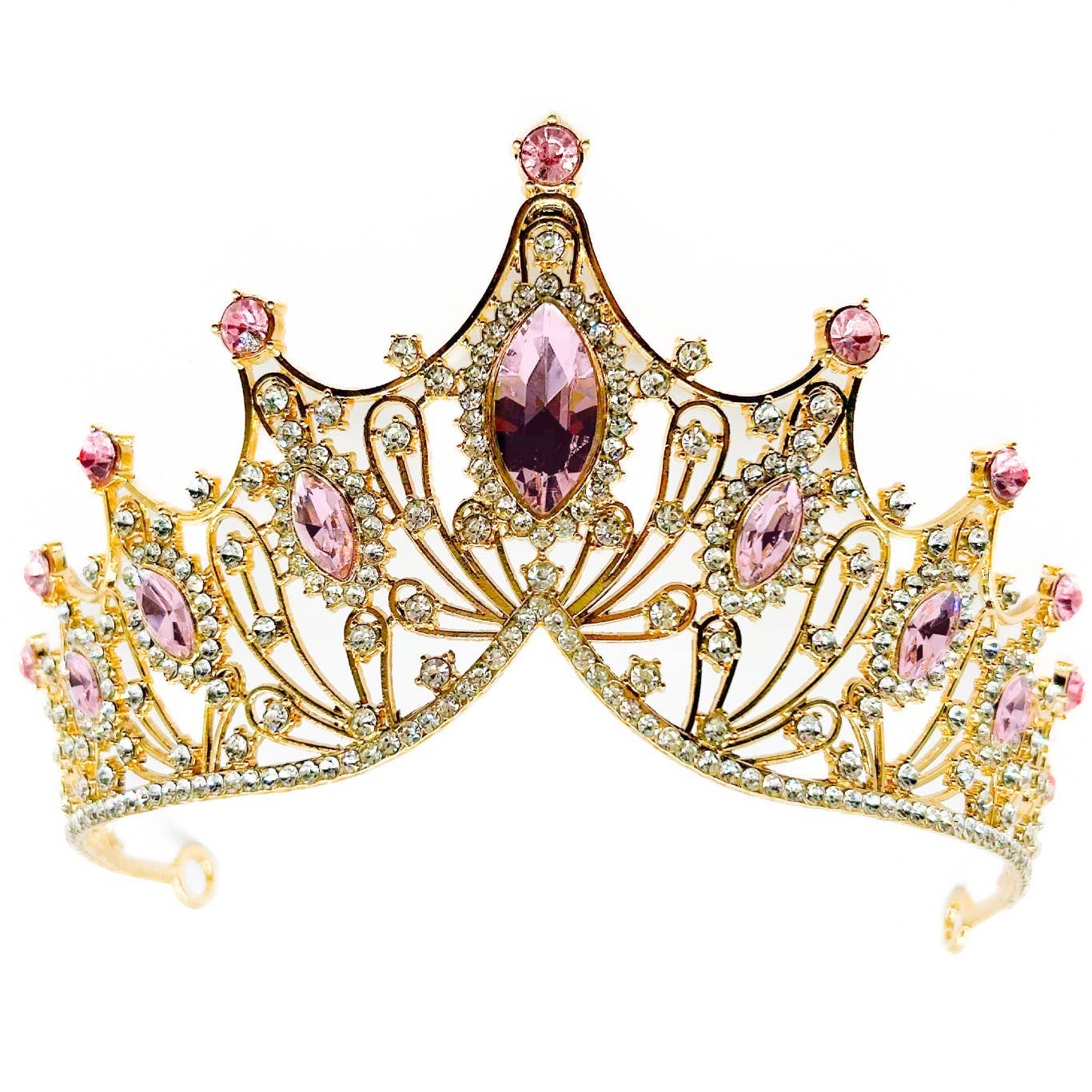 Gold Pink Crystal Tiara - style 35
