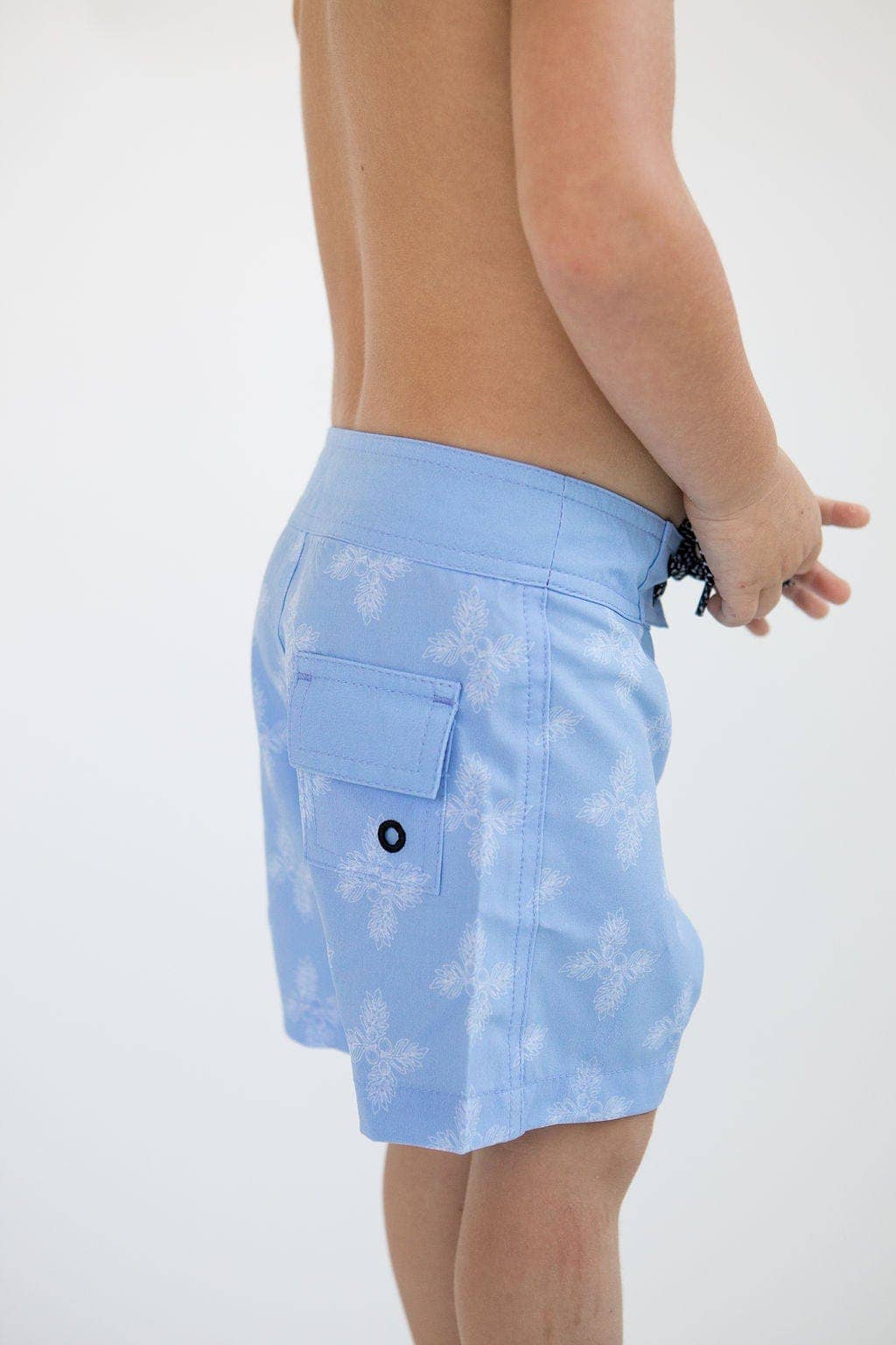 Of One Sea - Kid’s Townshort Boardshorts in Light Blue Breadfruit Bandana