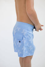 Of One Sea - Kid’s Townshort Boardshorts in Light Blue Breadfruit Bandana