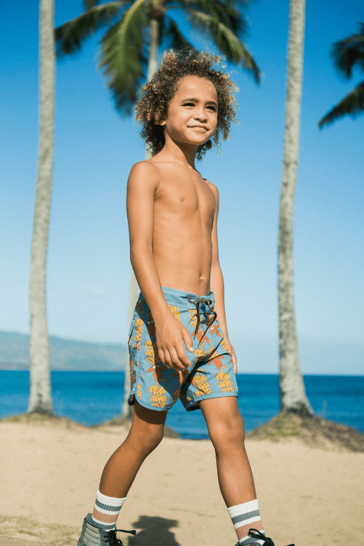 Kid’s Retro Boardshorts in Banana Flower