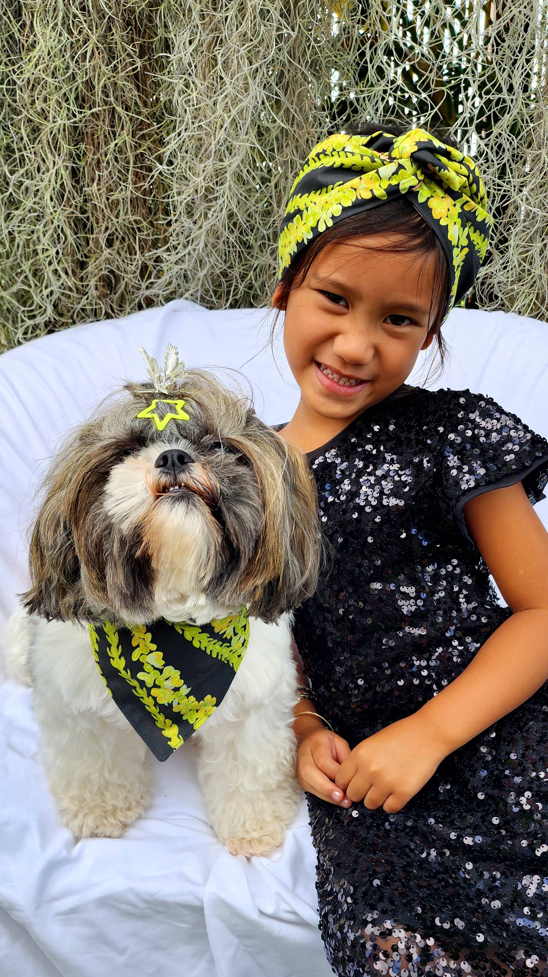 Pet Bandana Black: Pakalana/ Ni'ihau lei
