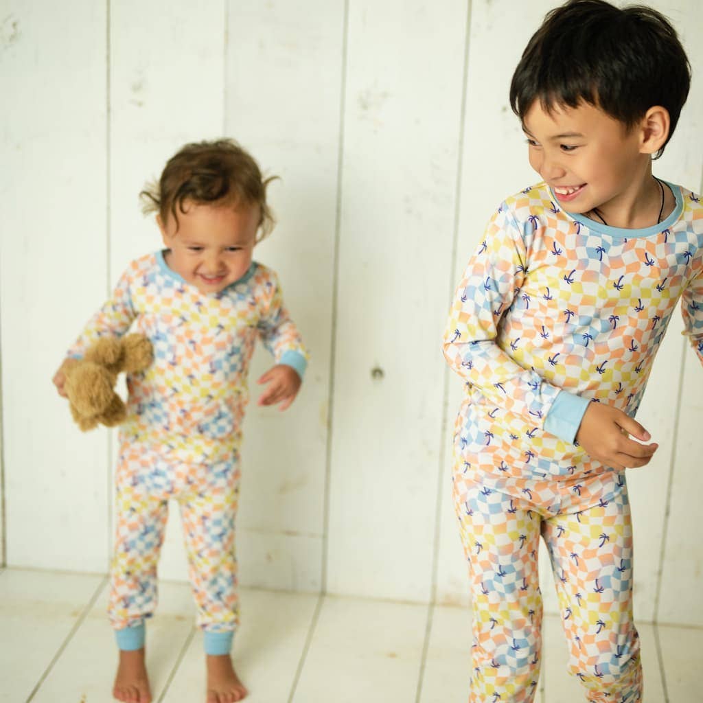 Sunset Checker Long Bamboo Pajamas