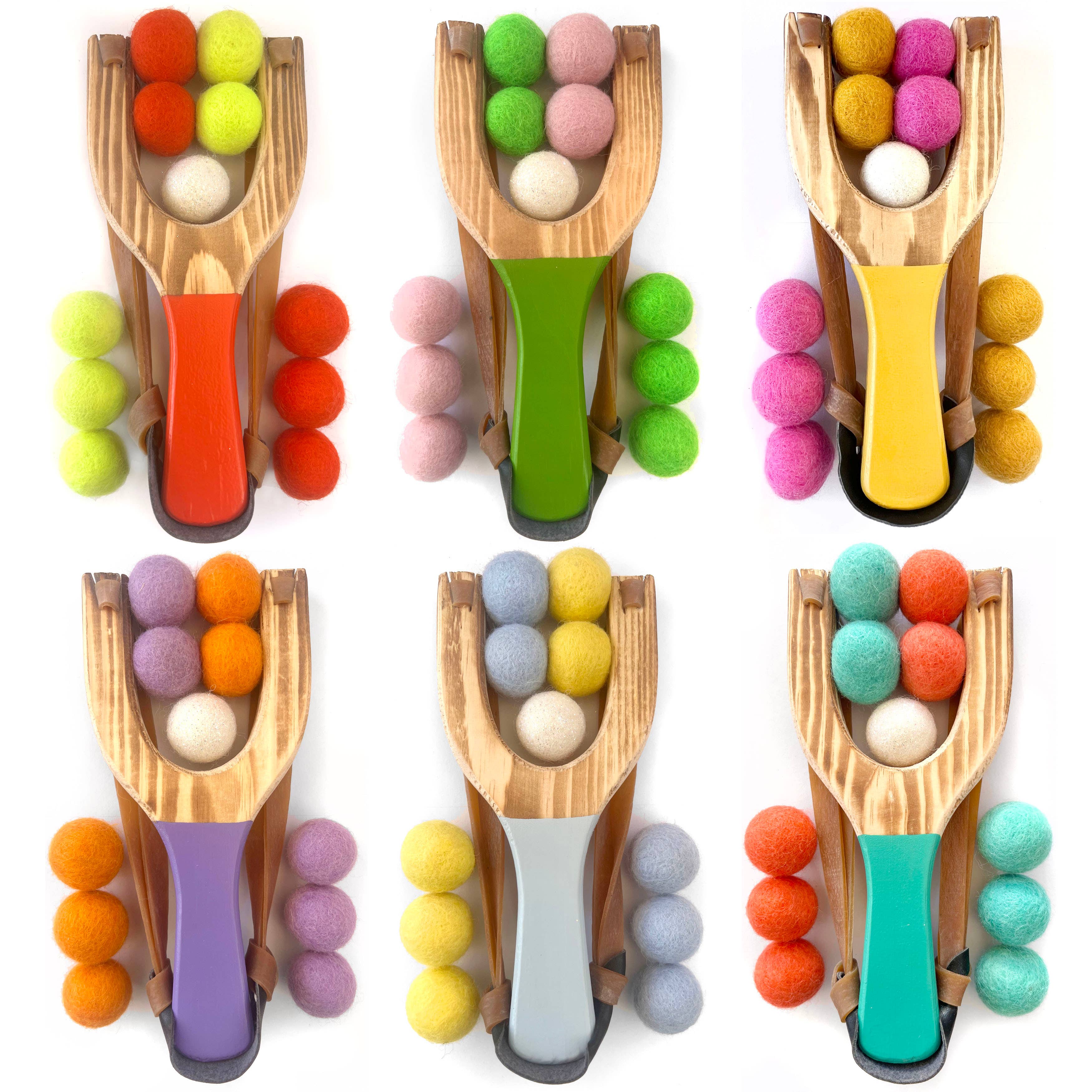 Pop Color Wooden Slingshots w/ Glitter Ball