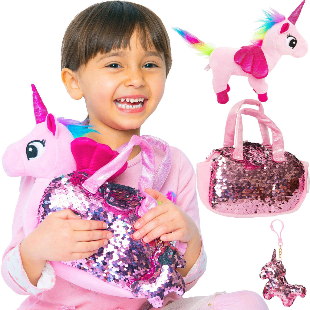 Pet Plush Set with Bag - Pink Unicorn