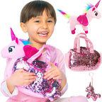 Pet Plush Set with Bag - Pink Unicorn