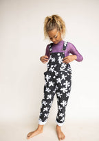 Of One Sea - Kid's Denim Overalls in Black Plumeria