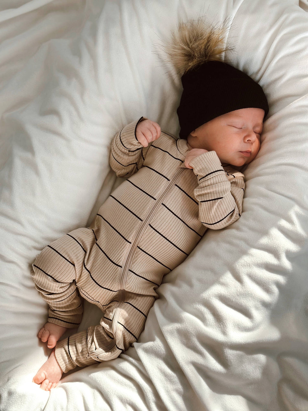 Tan/Black Stripe/ 2-Way Zip Romper