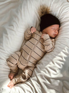 Tan/Black Stripe/ 2-Way Zip Romper