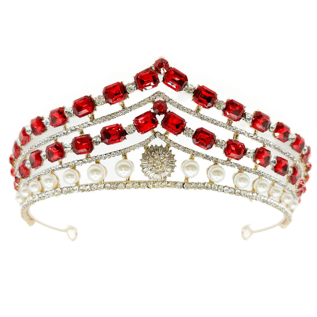 Gold Ruby Rhinestone Tiara - style 1