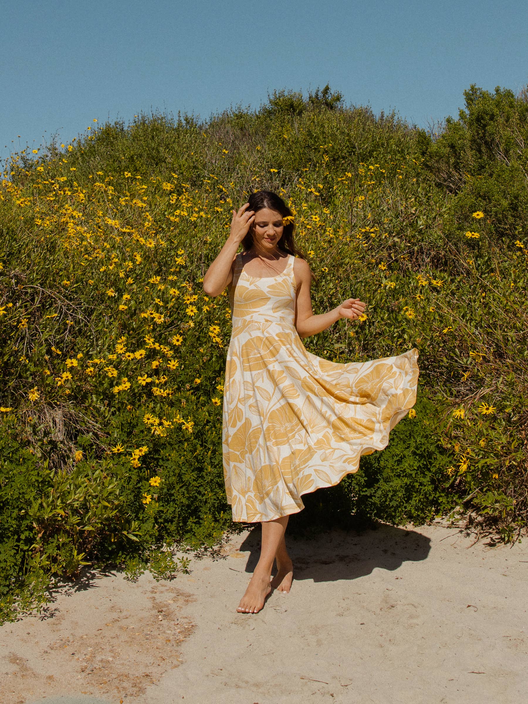 Golden Poppies Organic Midi Fit + Flare Dress