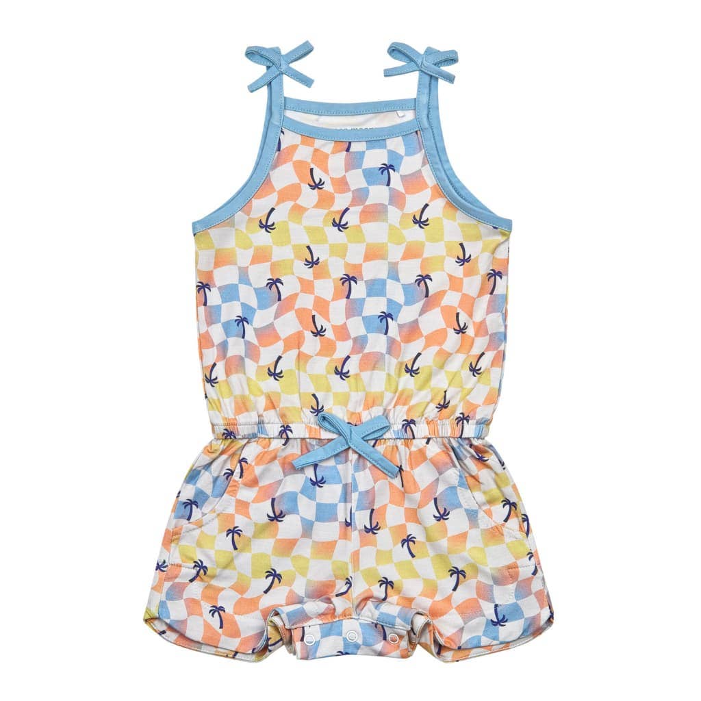 Sunset Checker Girls Shortie Bamboo Romper