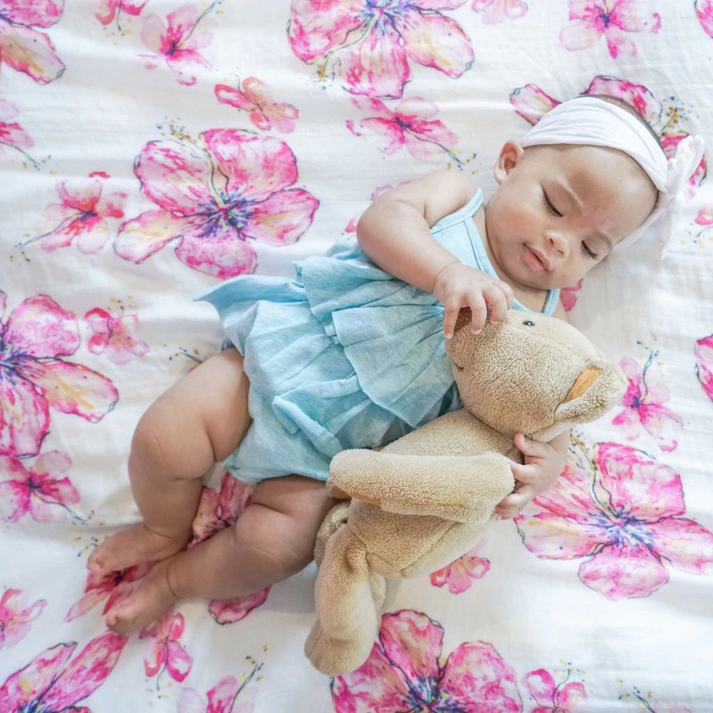 Hibiscus Kiss Muslin Baby Swaddle Blanket