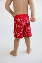 Of One Sea - Kid’s Retro Boardshorts in Red Shaka