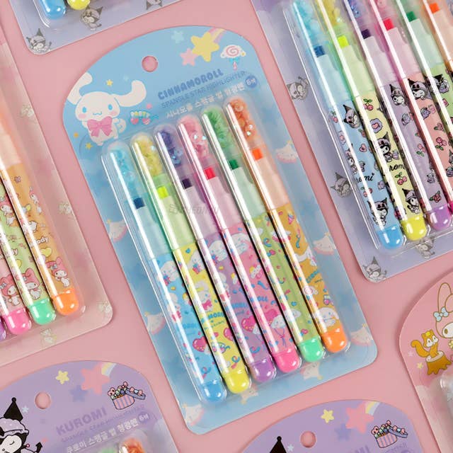 Sanrio Highlighter with Spangle Cap 6PCS set