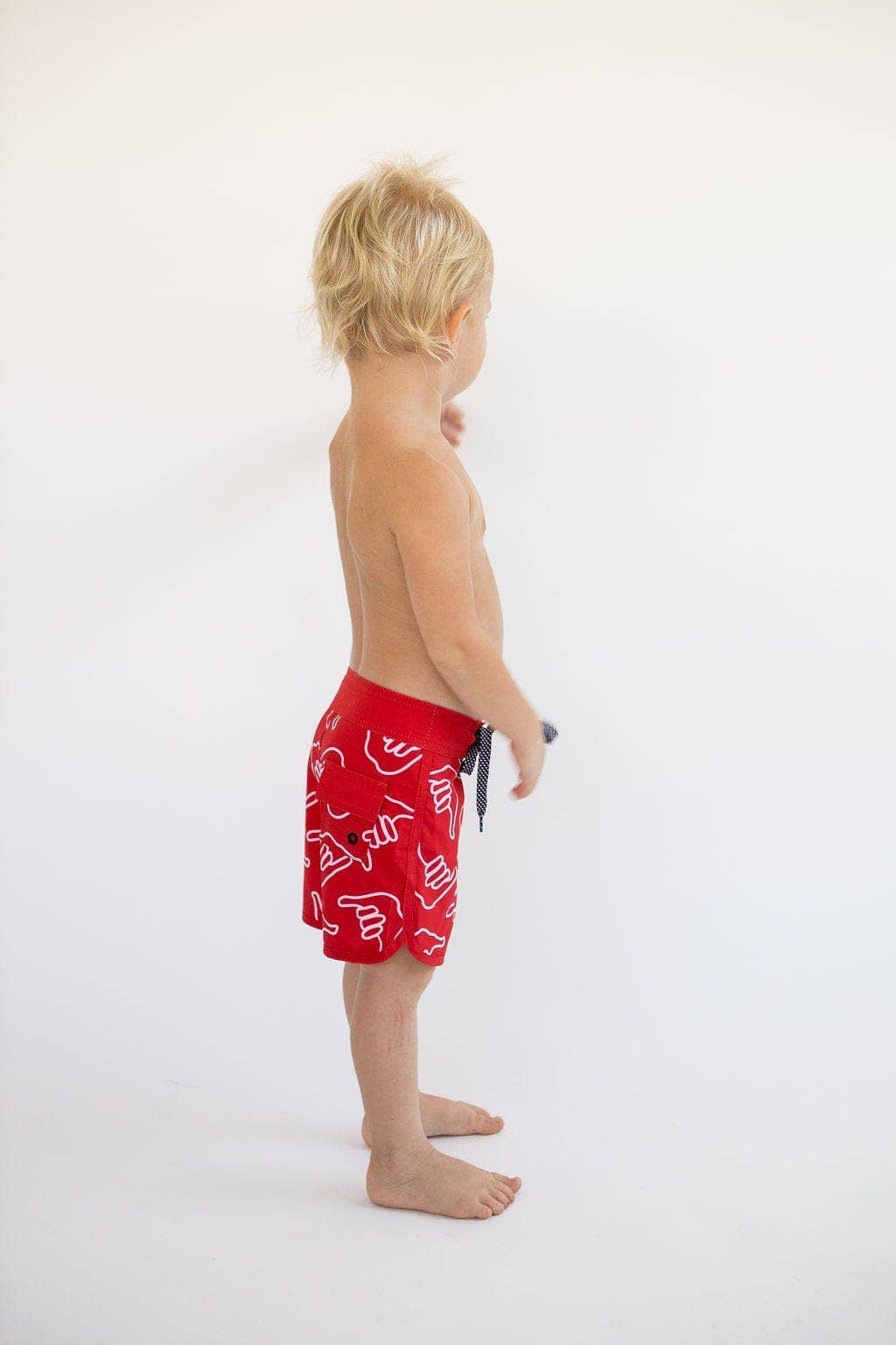 Of One Sea - Kid’s Retro Boardshorts in Red Shaka