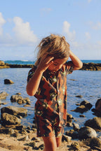 Wavy Daisy Button Up Shirt / Youth / Tan Camo