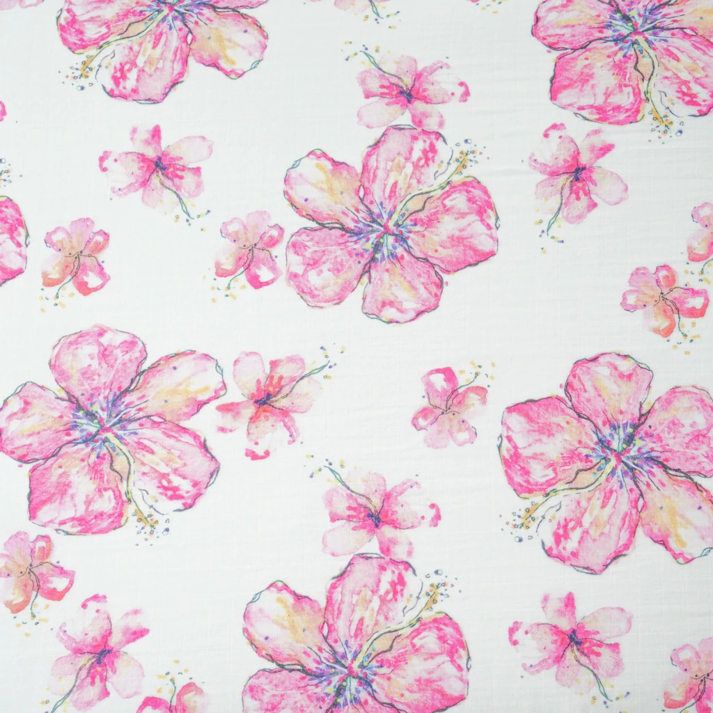 Hibiscus Kiss Muslin Baby Swaddle Blanket