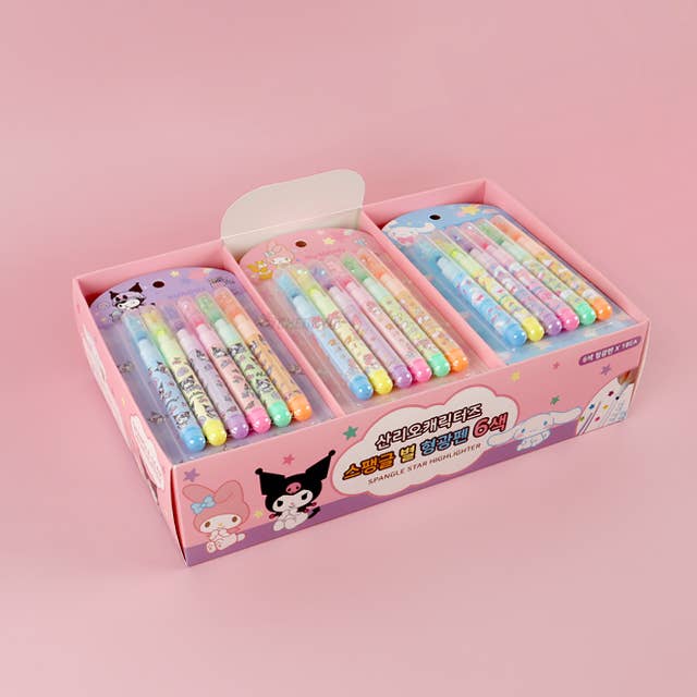 Sanrio Highlighter with Spangle Cap 6PCS set