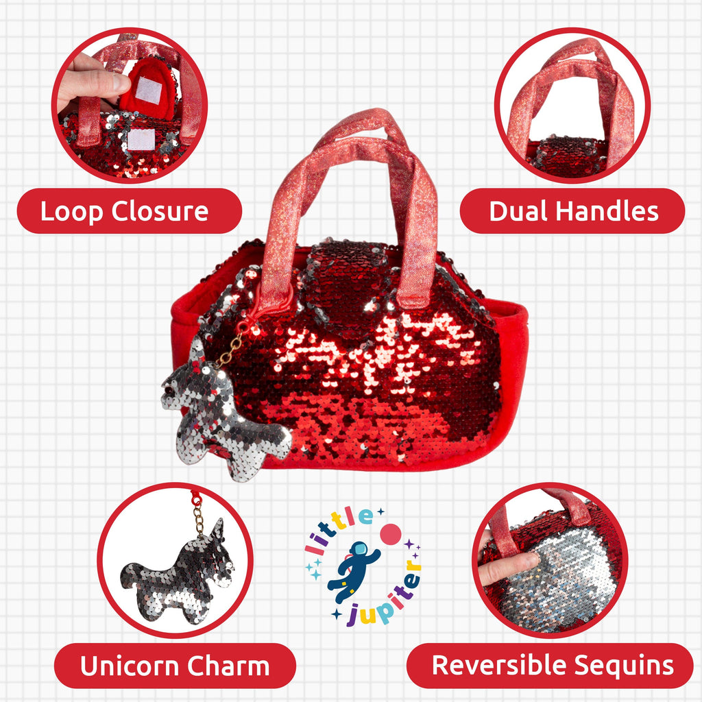 Pet Plush Set with Bag - White/Red Unicorn