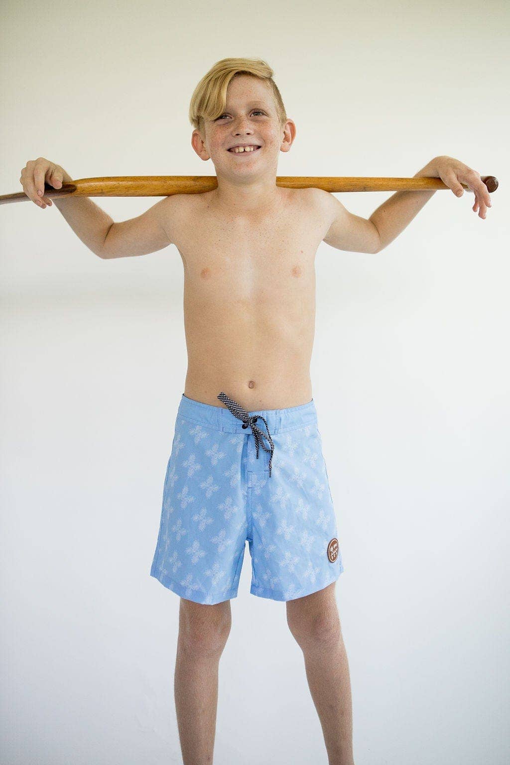 Of One Sea - Kid’s Townshort Boardshorts in Light Blue Breadfruit Bandana