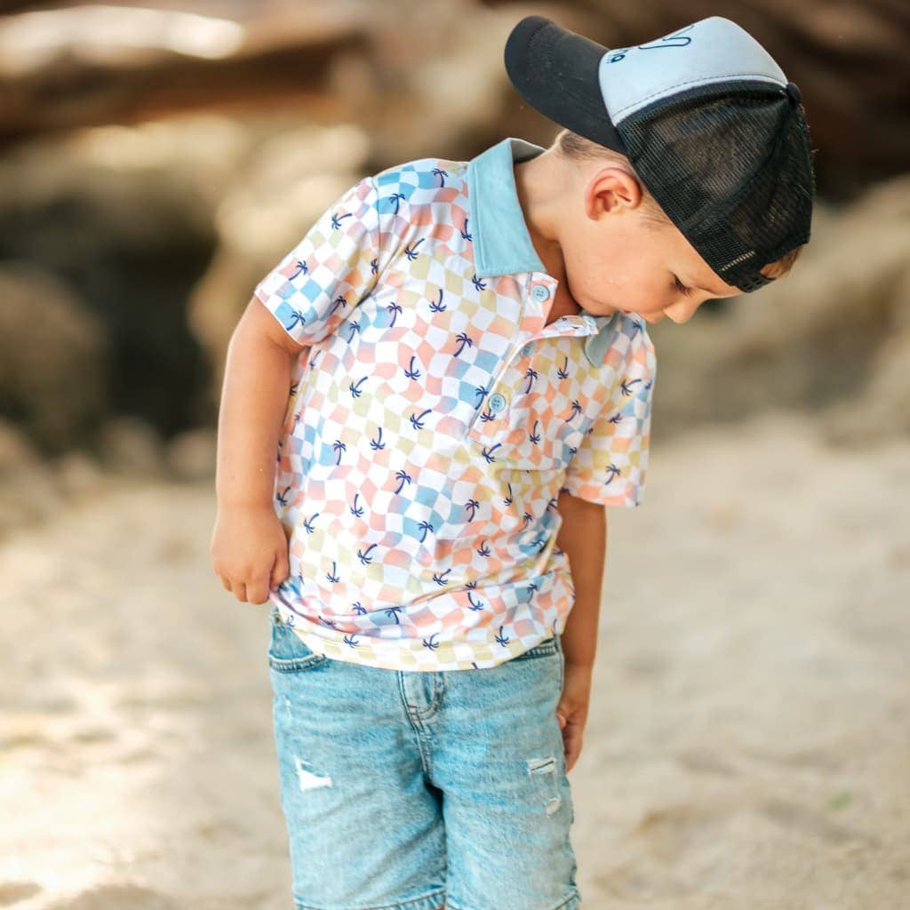 Sunset Checker Bamboo Polo Shirt