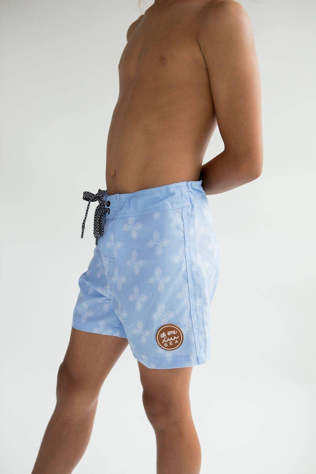 Of One Sea - Kid’s Townshort Boardshorts in Light Blue Breadfruit Bandana