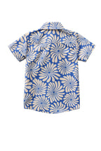 Wavy Flowers Button Up Shirt / Youth / Navy Blue