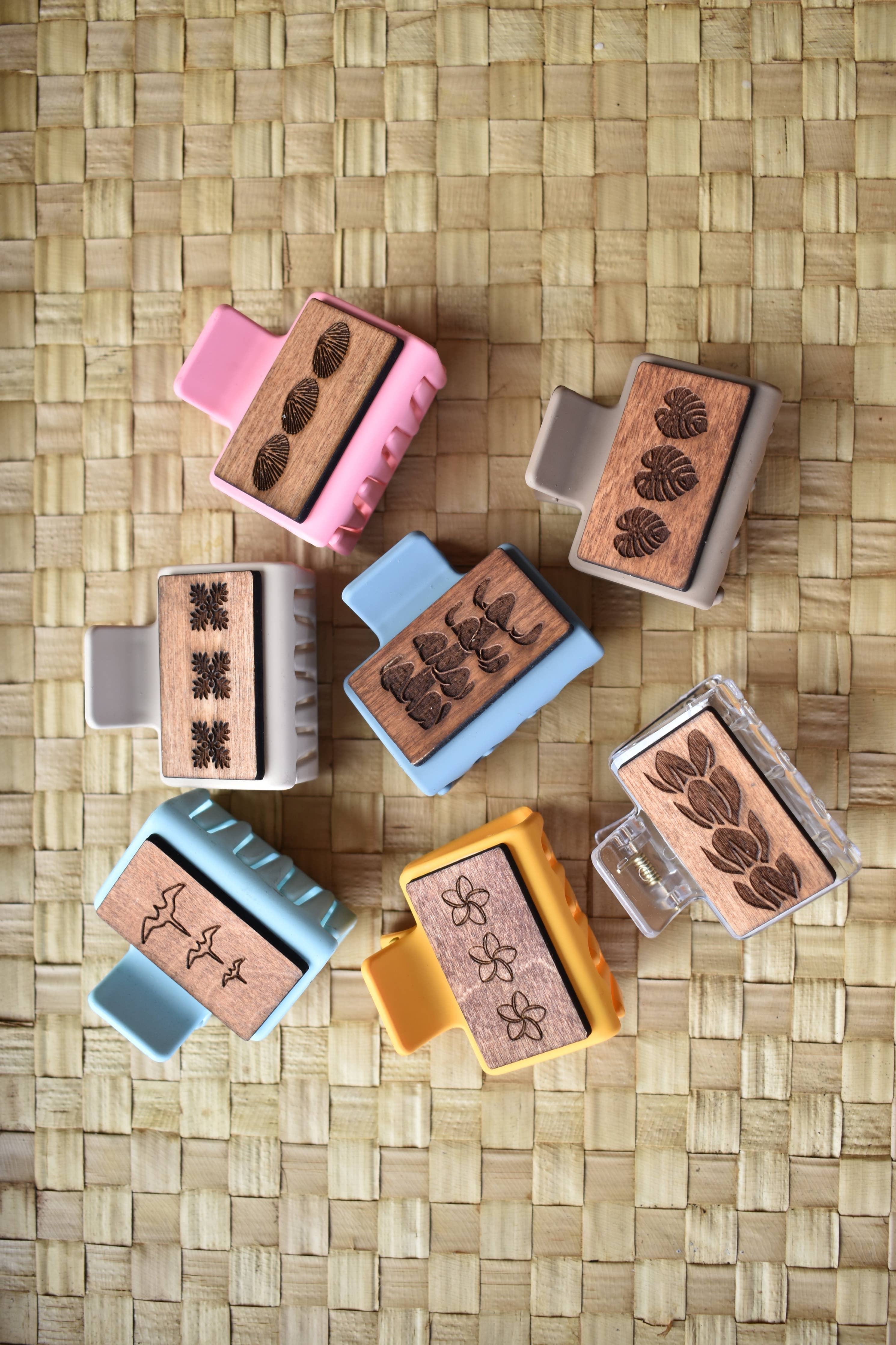 Mini Handmade Wood Engraved Hair Clip