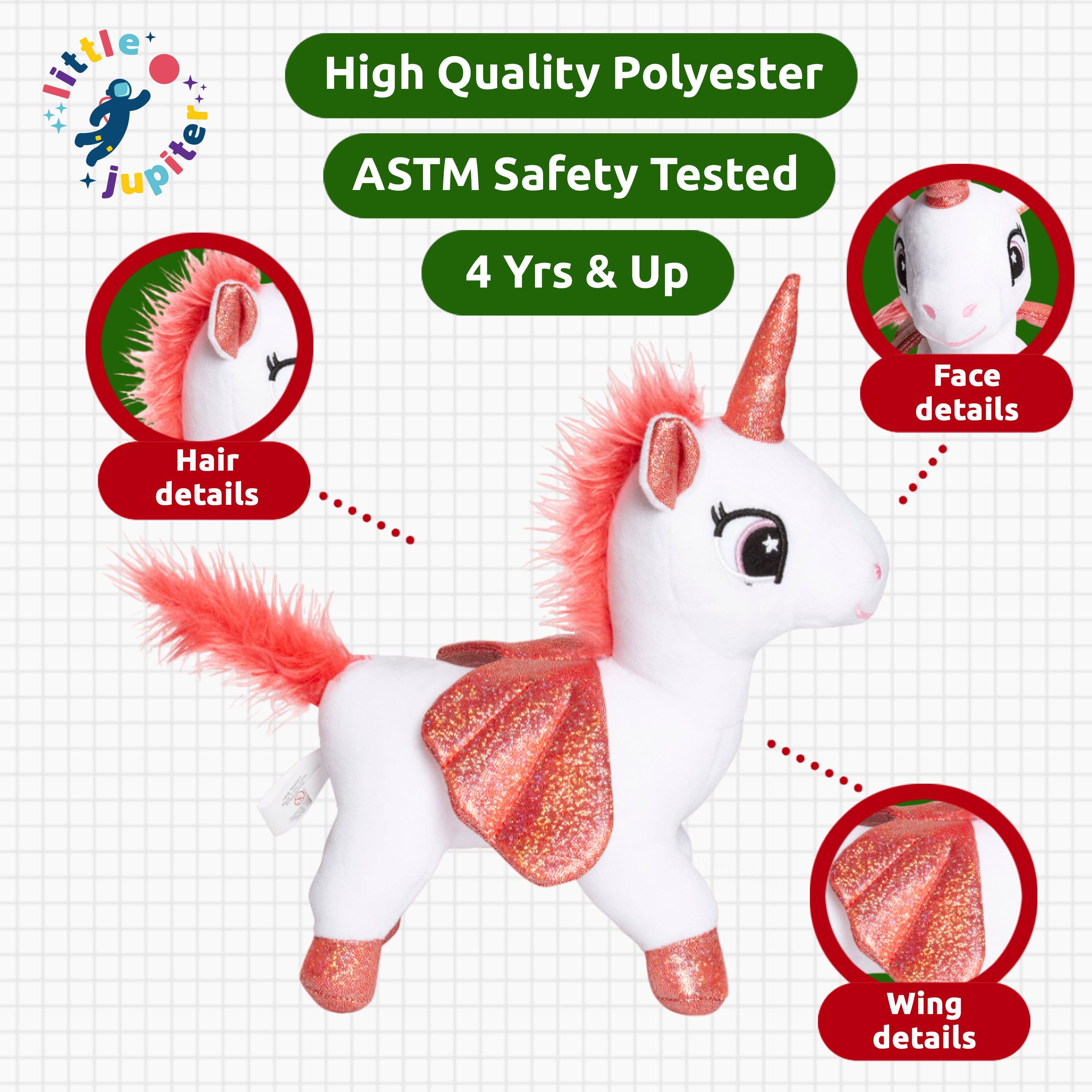 Pet Plush Set with Bag - White/Red Unicorn