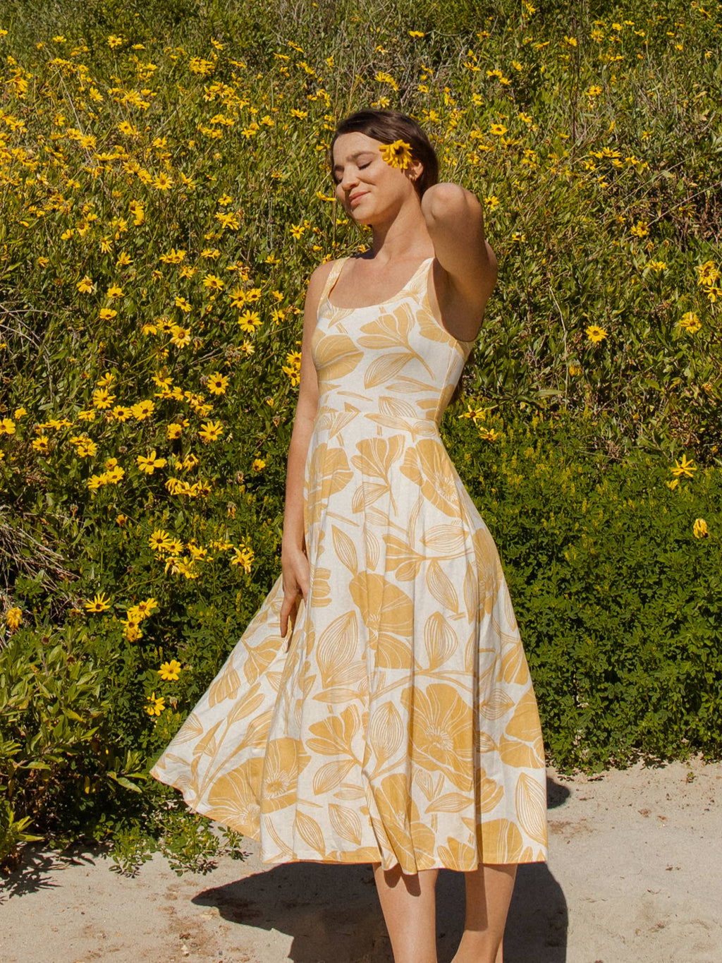 Golden Poppies Organic Midi Fit + Flare Dress
