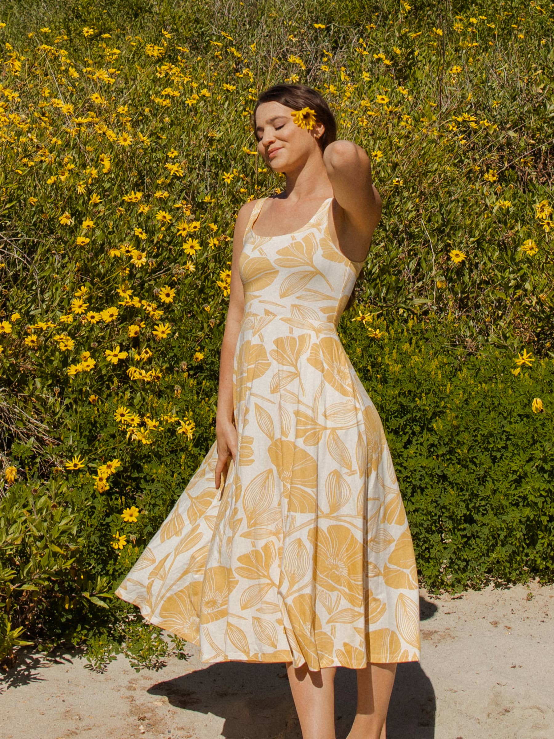 Golden Poppies Organic Midi Fit + Flare Dress