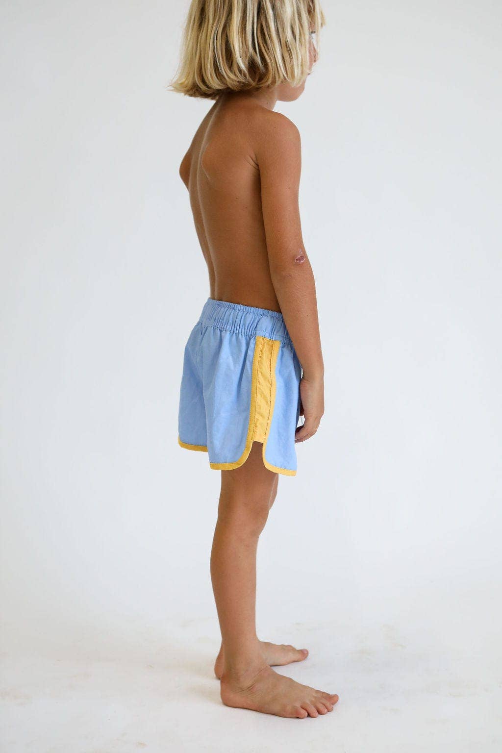 Of One Sea - Kid’s Boardie Watershorts in Light Blue and Yellow Colorblock