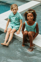 Seaesta Surf x Peanuts® Joe Cool Swimsuit / Sea Glass